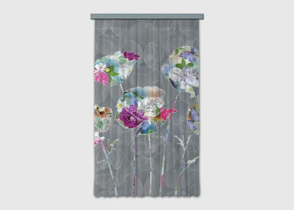 Curtain Peonies on Grey, 140 x 245 cm, FCPL 6585
