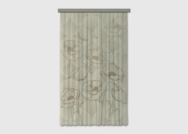 Curtain Peonies Silhouette on Beige, 140 x 245 cm, FCPL 6590