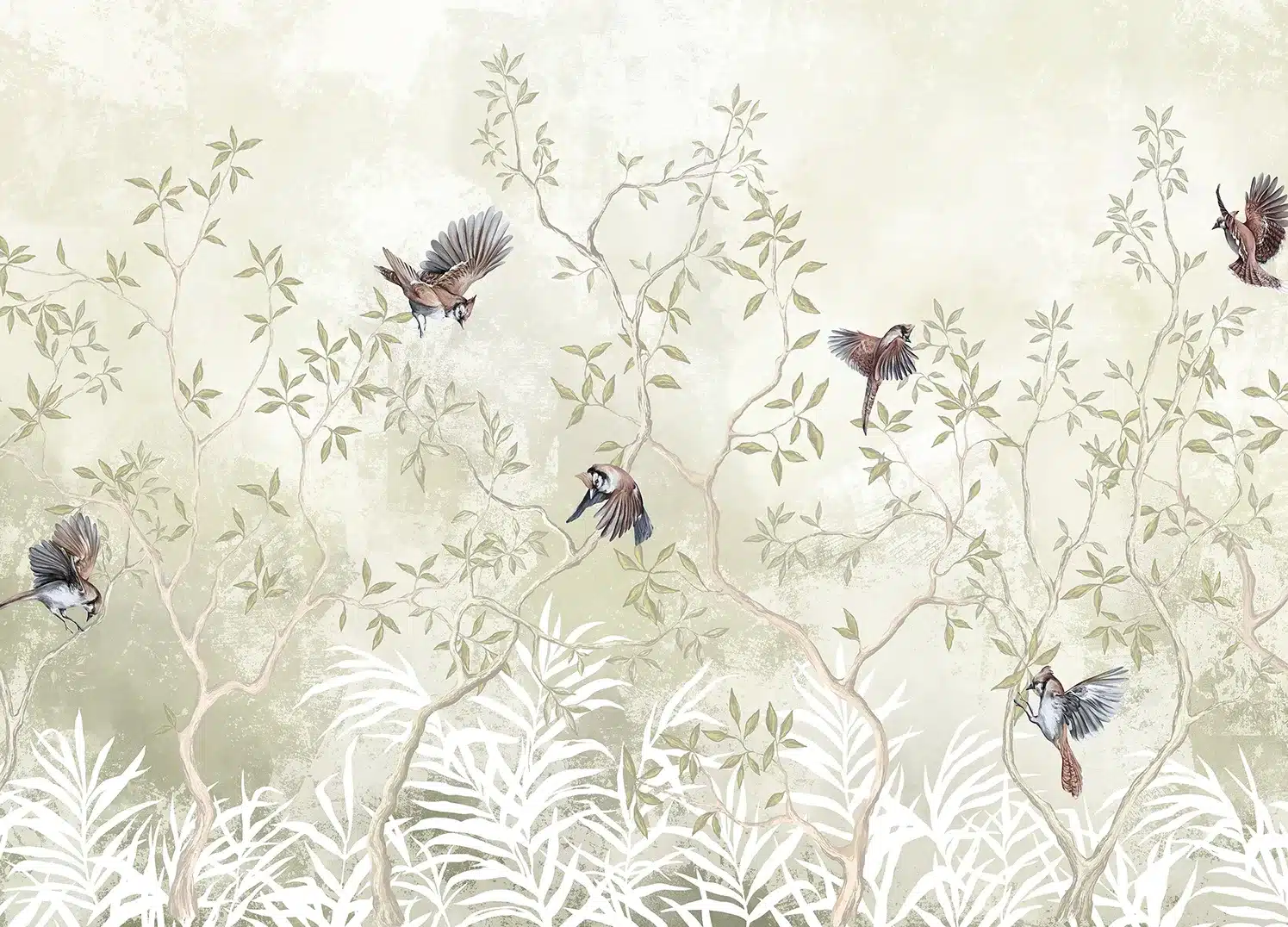 Wall Mural Pastel Birds, Made to Measure, FT5P 352233