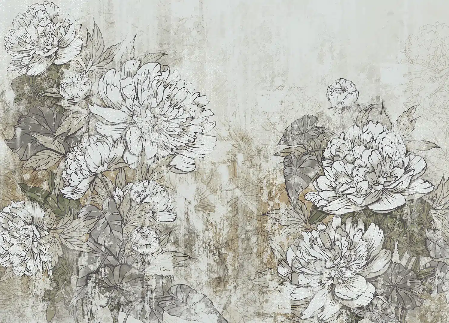Wall Mural Vintage Peonies, Made to Measure, FT5P 352235