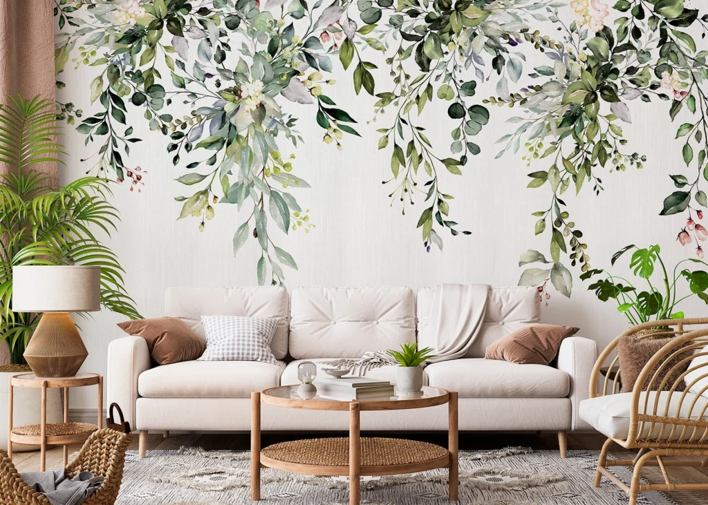 Wall Mural Hanging Watercolor Branches, Made to Measure, FT5P 3049
