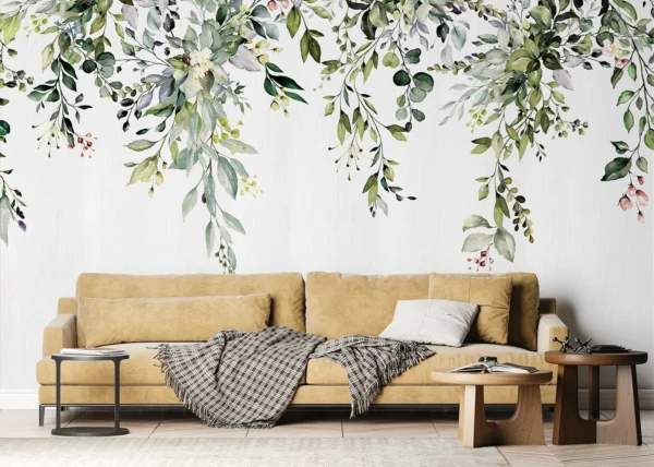 Wall Mural Hanging Watercolor Branches, Made to Measure, FT5P 3049