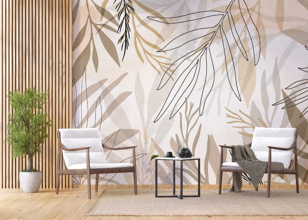 Wall Mural Beige Foliage, Made to Measure, FT5P 3085 6