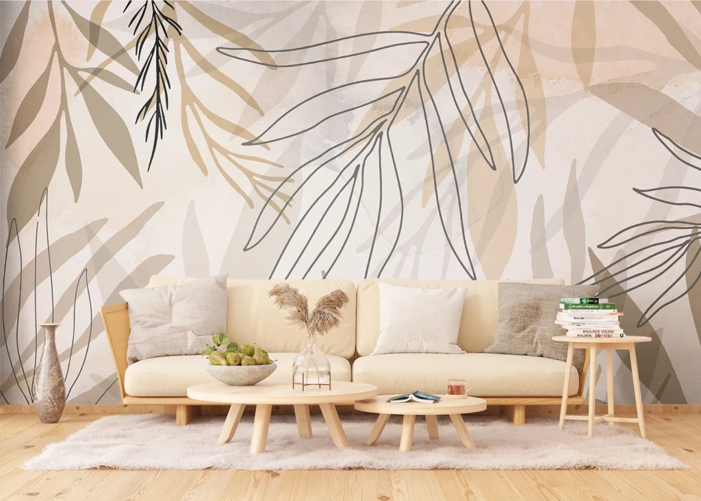 Wall Mural Beige Foliage, Made to Measure, FT5P 3085 2