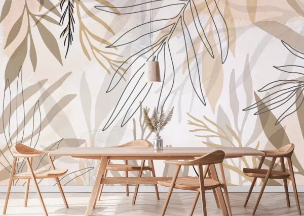Wall Mural Beige Foliage, Made to Measure, FT5P 3085