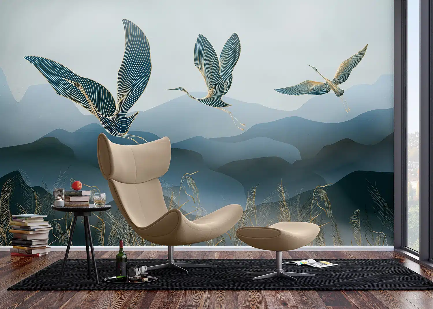 Wall Mural Cranes in the Fog, Made to Measure, FT5P 352017 2