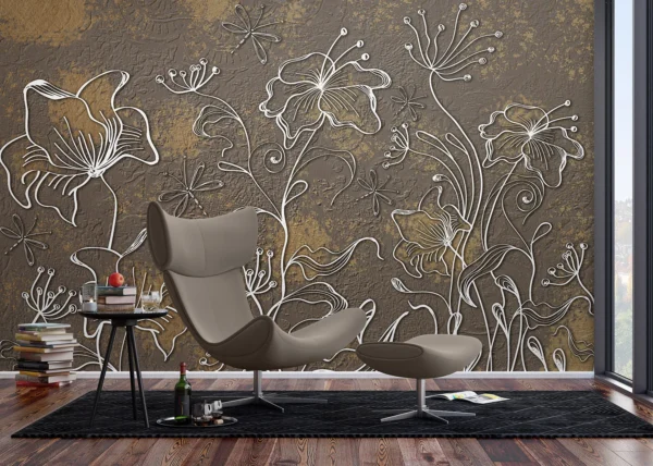Wall Mural Drawn Flowers, 375 x 270 cm, FT5P 352033