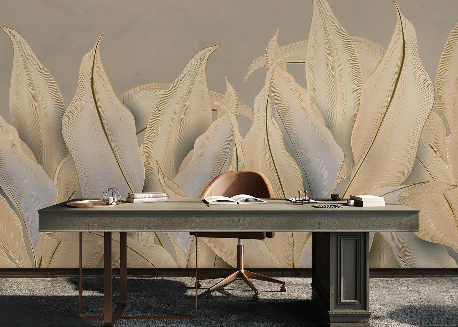 Wall Mural Beige-Golden Palms, Made to Measure, FT5P 352061 2