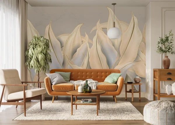 Wall Mural Beige-Golden Palms, Made to Measure, FT5P 352061