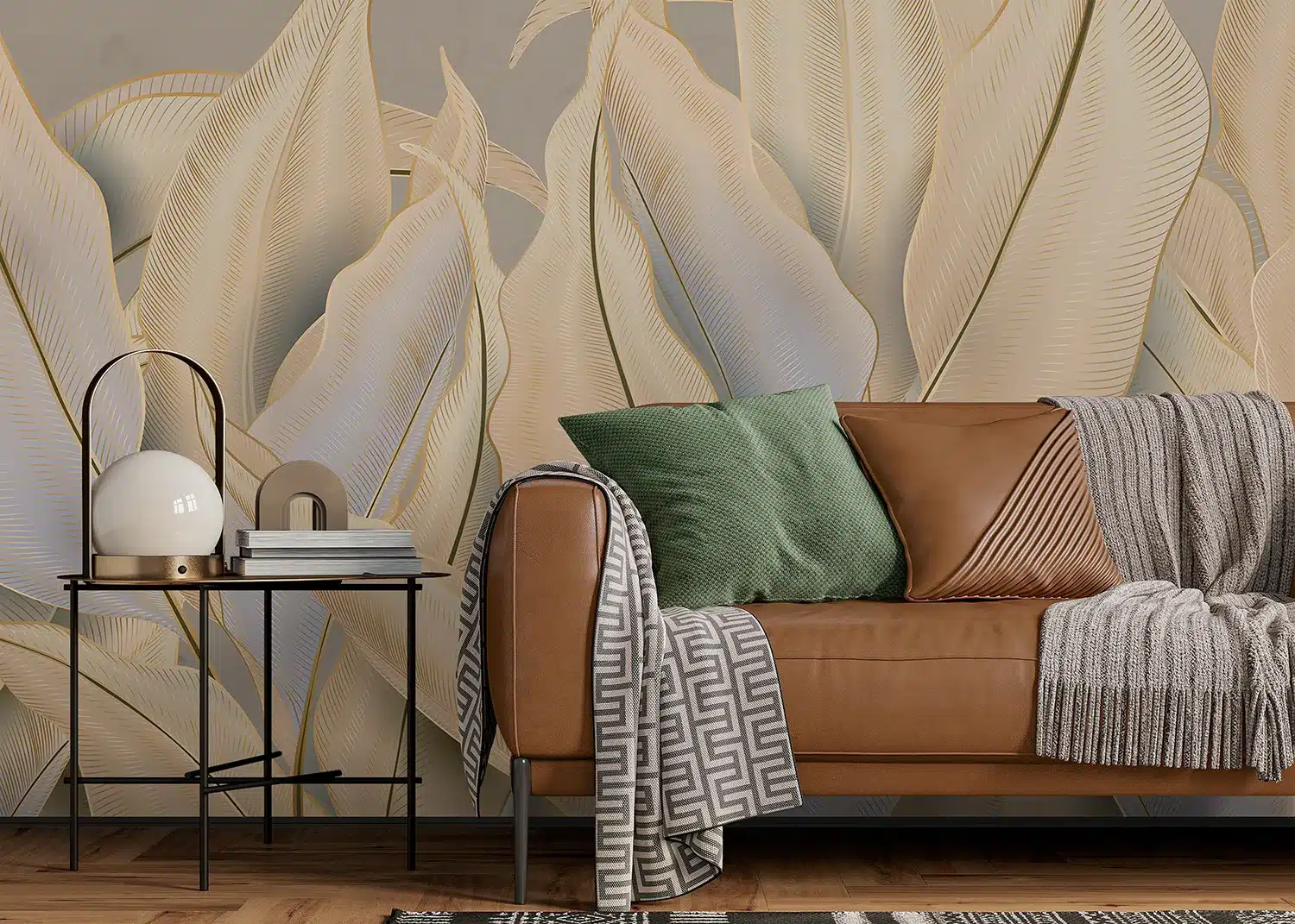 Wall Mural Beige-Golden Palms, Made to Measure, FT5P 352061 3