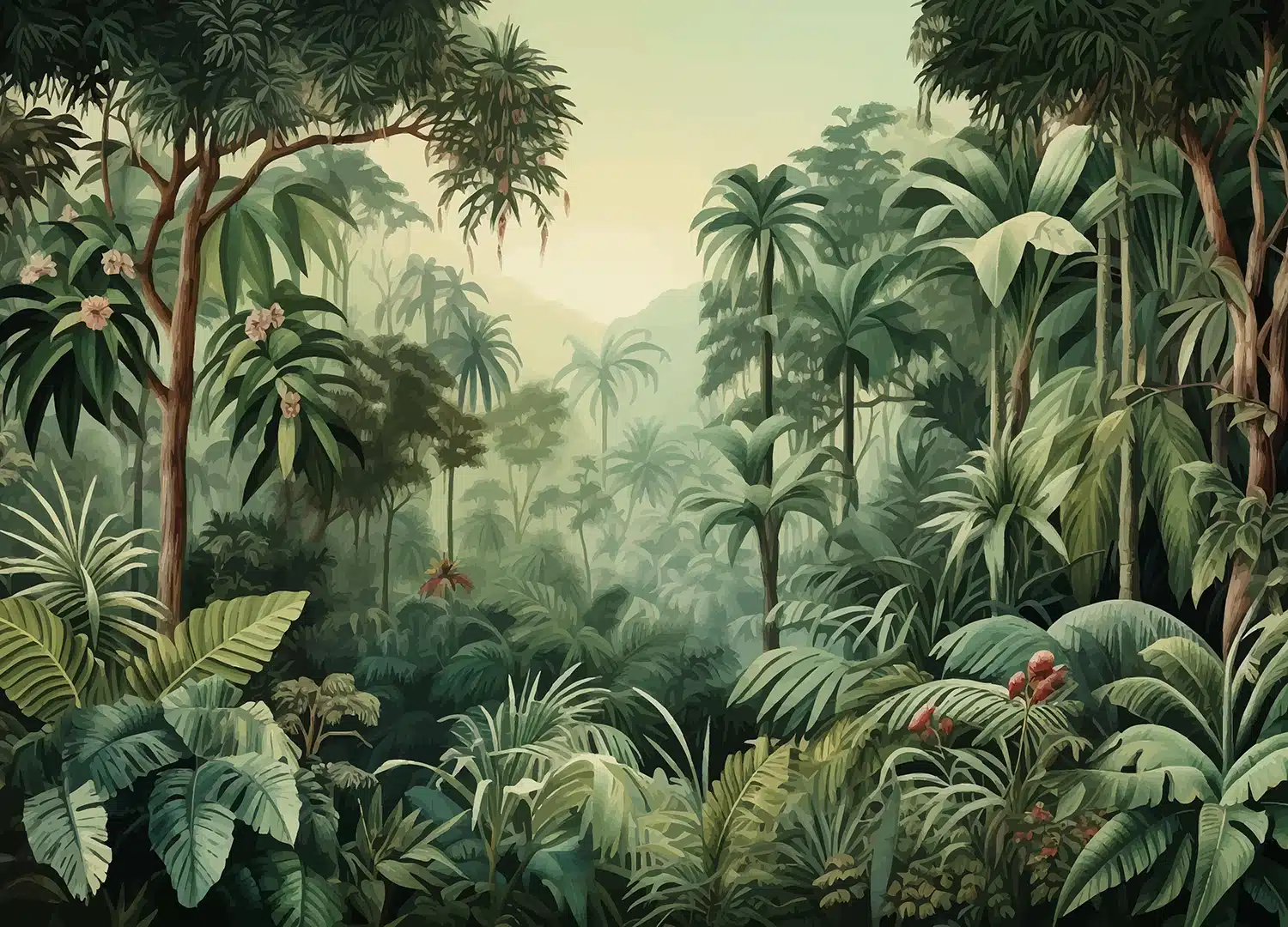 Wall Mural Watercolor Jungle, Made to Measure, FT5P 352081