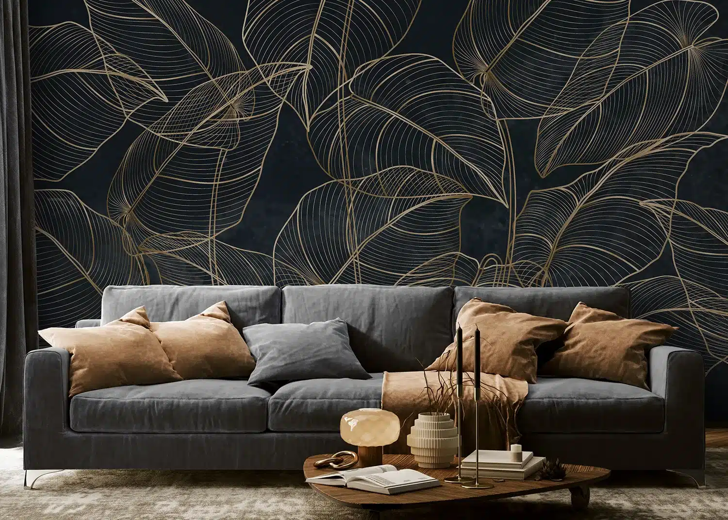 Golden Botanical Lines | Made-to-Measure Wallpaper | Artlook | FT5P 352095 2