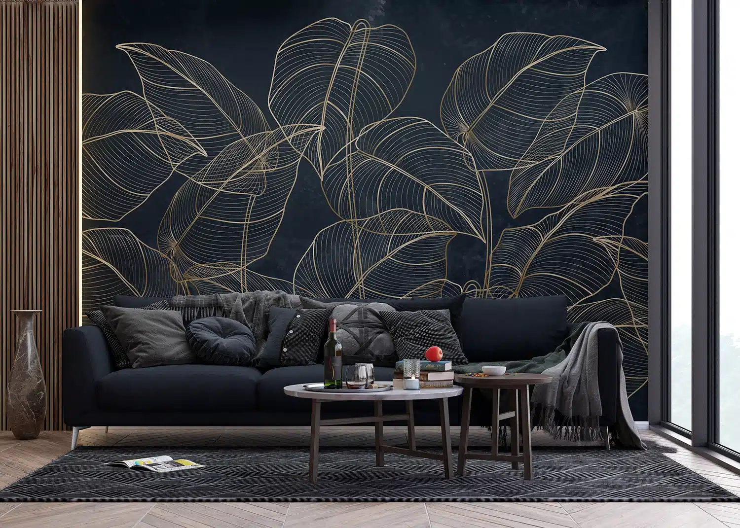 Wall Mural Golden Botanical Lines, Made to Measure, FT5P 352095 3