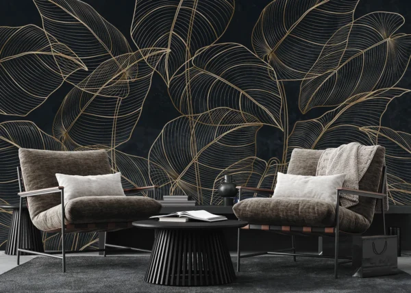 Golden Botanical Lines | Made-to-Measure Wallpaper | Artlook | FT5P 352095