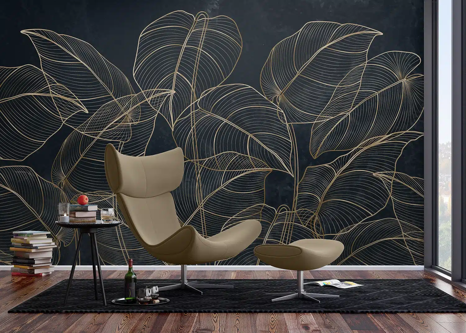 Wall Mural Golden Botanical Lines, Made to Measure, FT5P 352095
