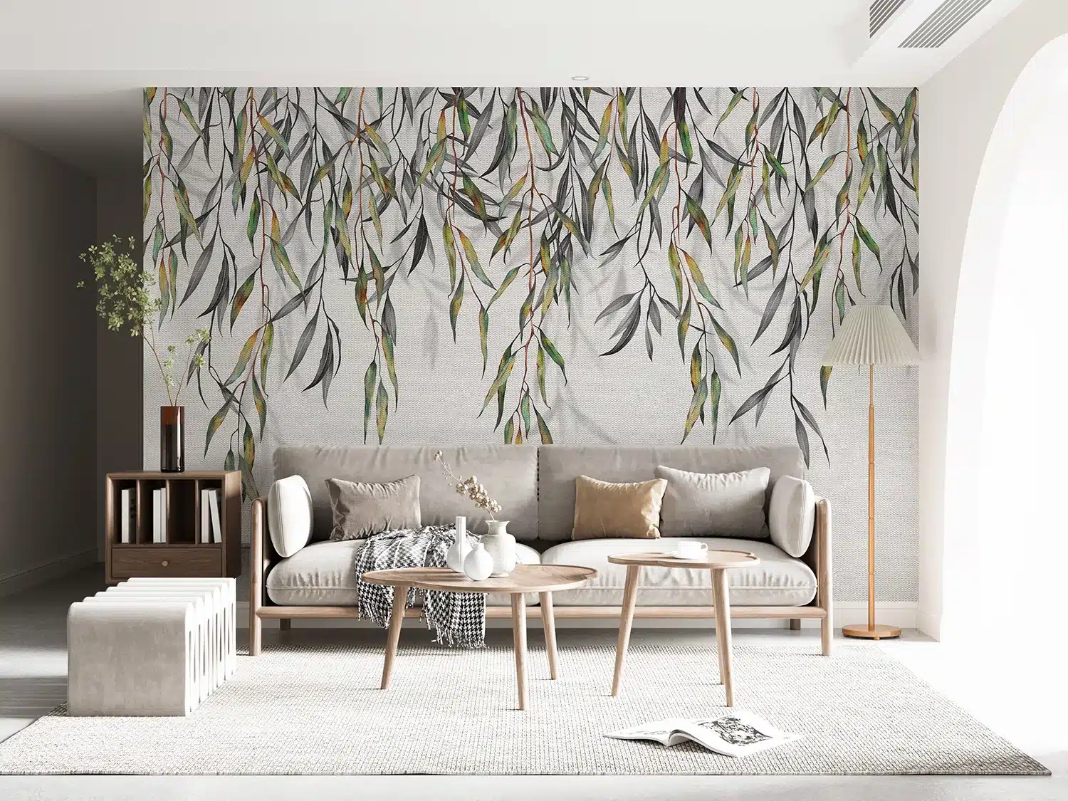 Wall Mural Hanging Grey Watercolor Leaves, Made to Measure, FT5P 352227