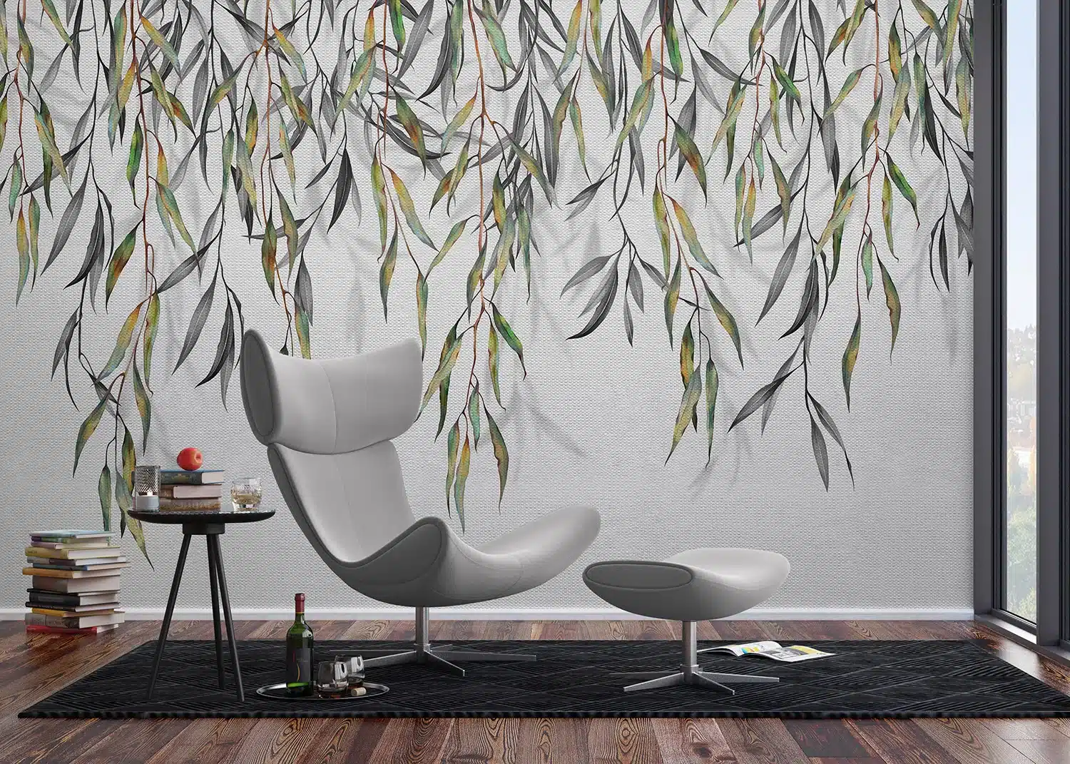Wall Mural Hanging Grey Watercolor Leaves, Made to Measure, FT5P 352227 2