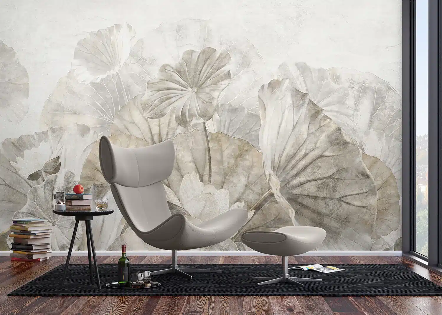 Wall Mural White Lotus Leaves, Made to Measure, FT5P 352237