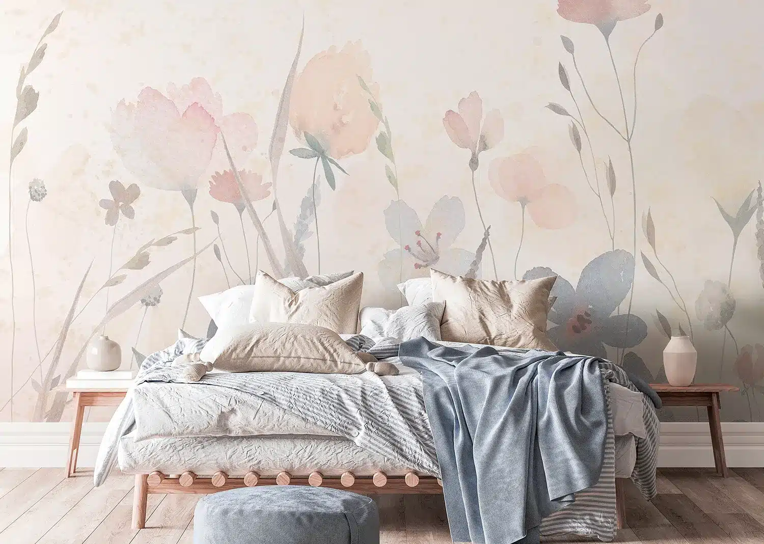 Wall Mural Watercolor Sandy Florals, Made to Measure, FT5P 352261 3