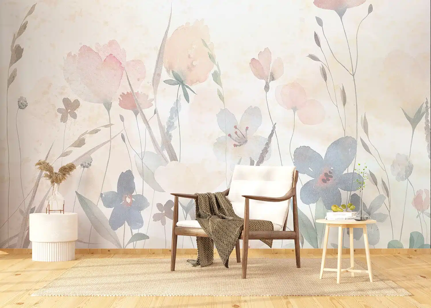 Wall Mural Watercolor Sandy Florals, Made to Measure, FT5P 352261 2