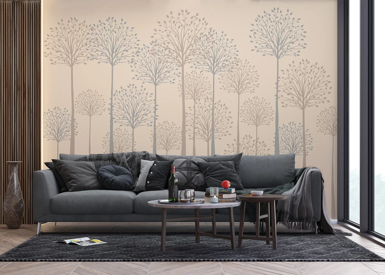 Wall Mural Tall Trees on Beige, Made to Measure, FT5P 352277 2