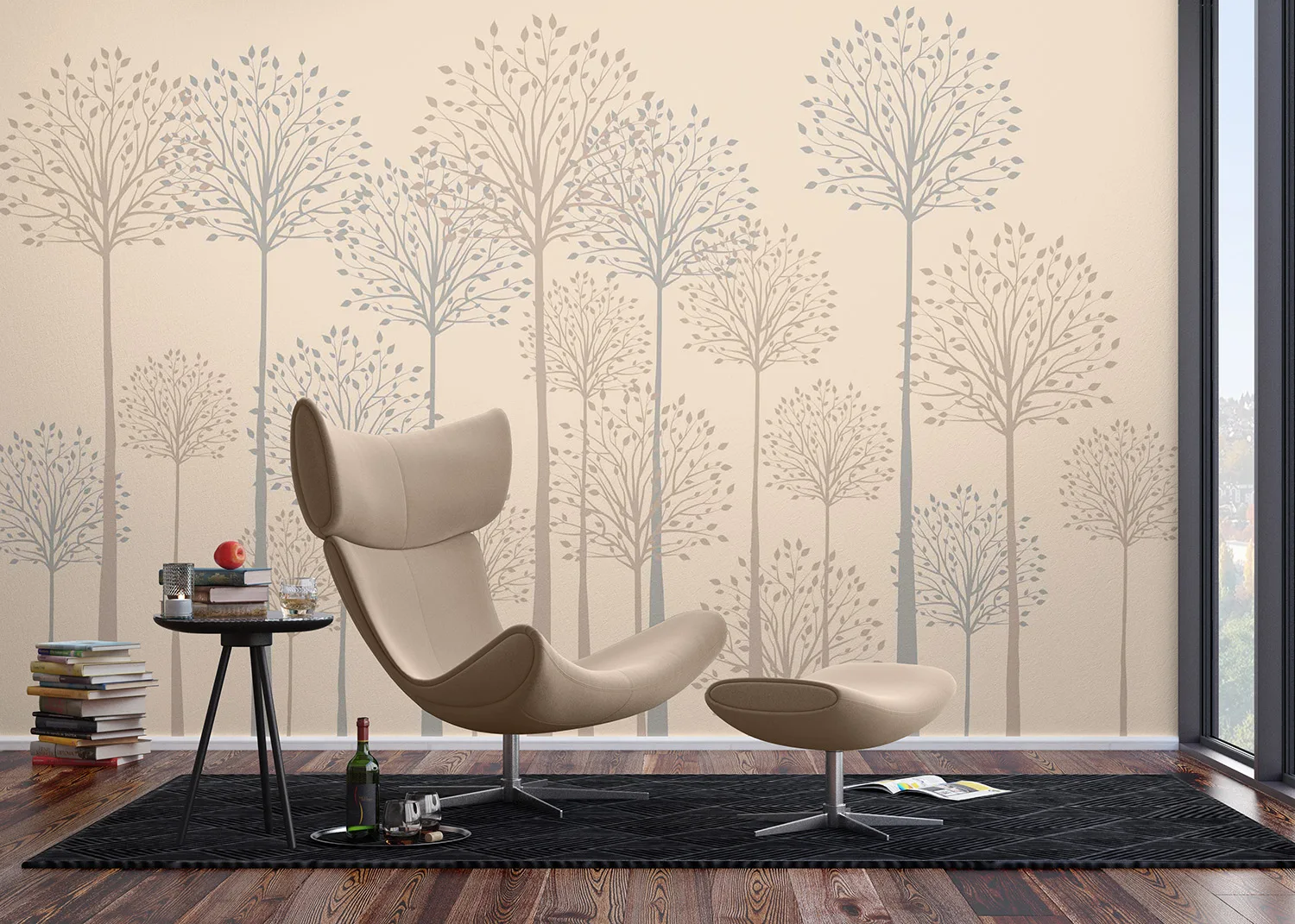 Wall Mural Tall Trees on Beige, Made to Measure, FT5P 352277
