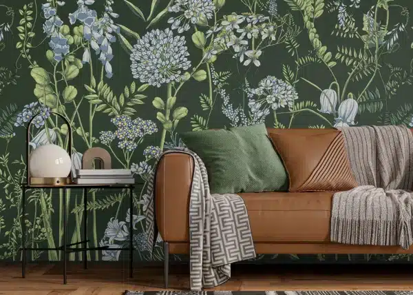 Vetch Flowers on Olive Green | Made-to-Measure Wallpaper | Artlook | FT5P 352403