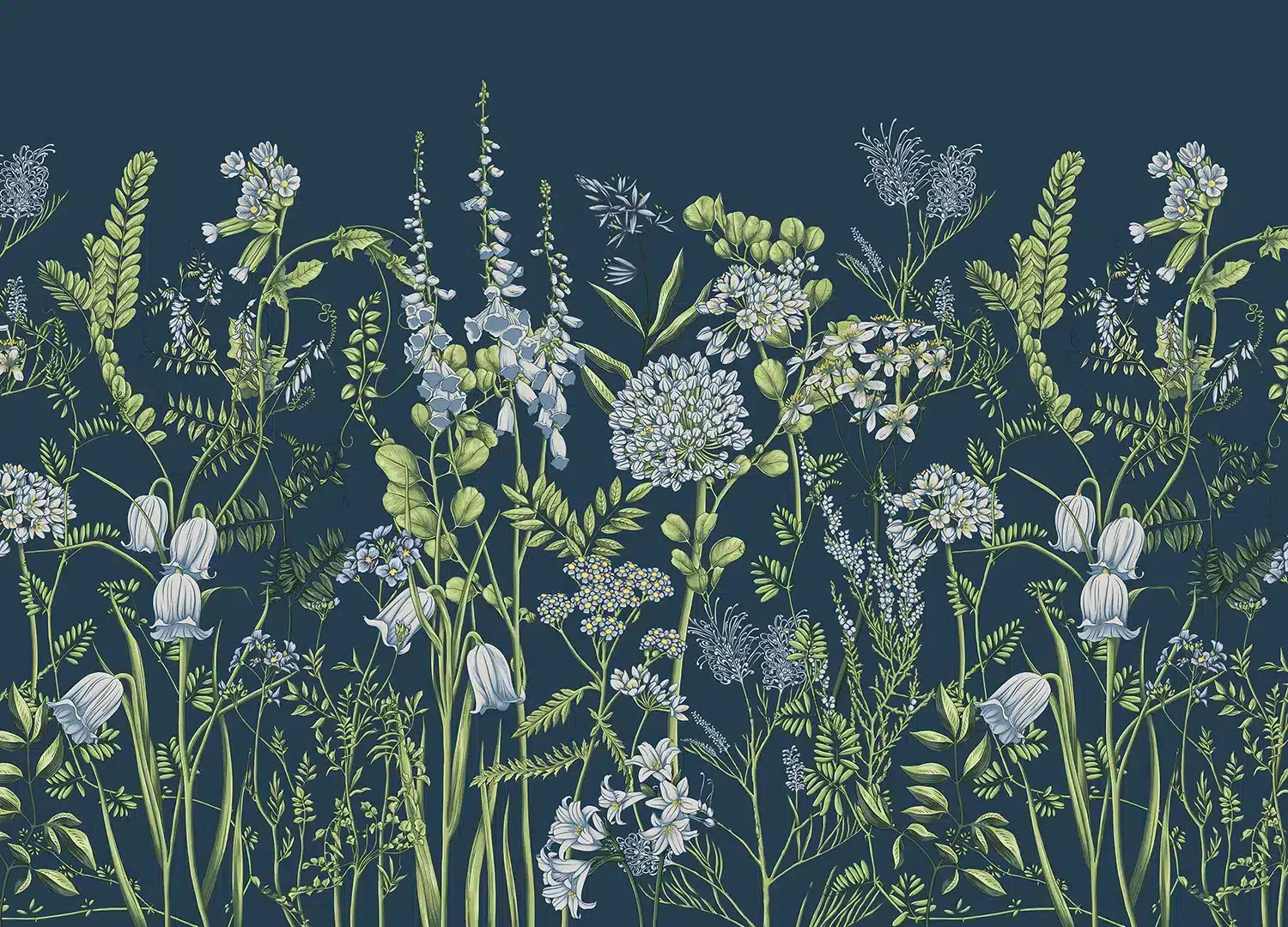 Vetch Flowers on Prussian Blue | Made-to-Measure Wallpaper | Artlook | FT5P 352407