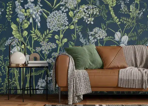 Vetch Flowers on Prussian Blue | Made-to-Measure Wallpaper | Artlook | FT5P 352407