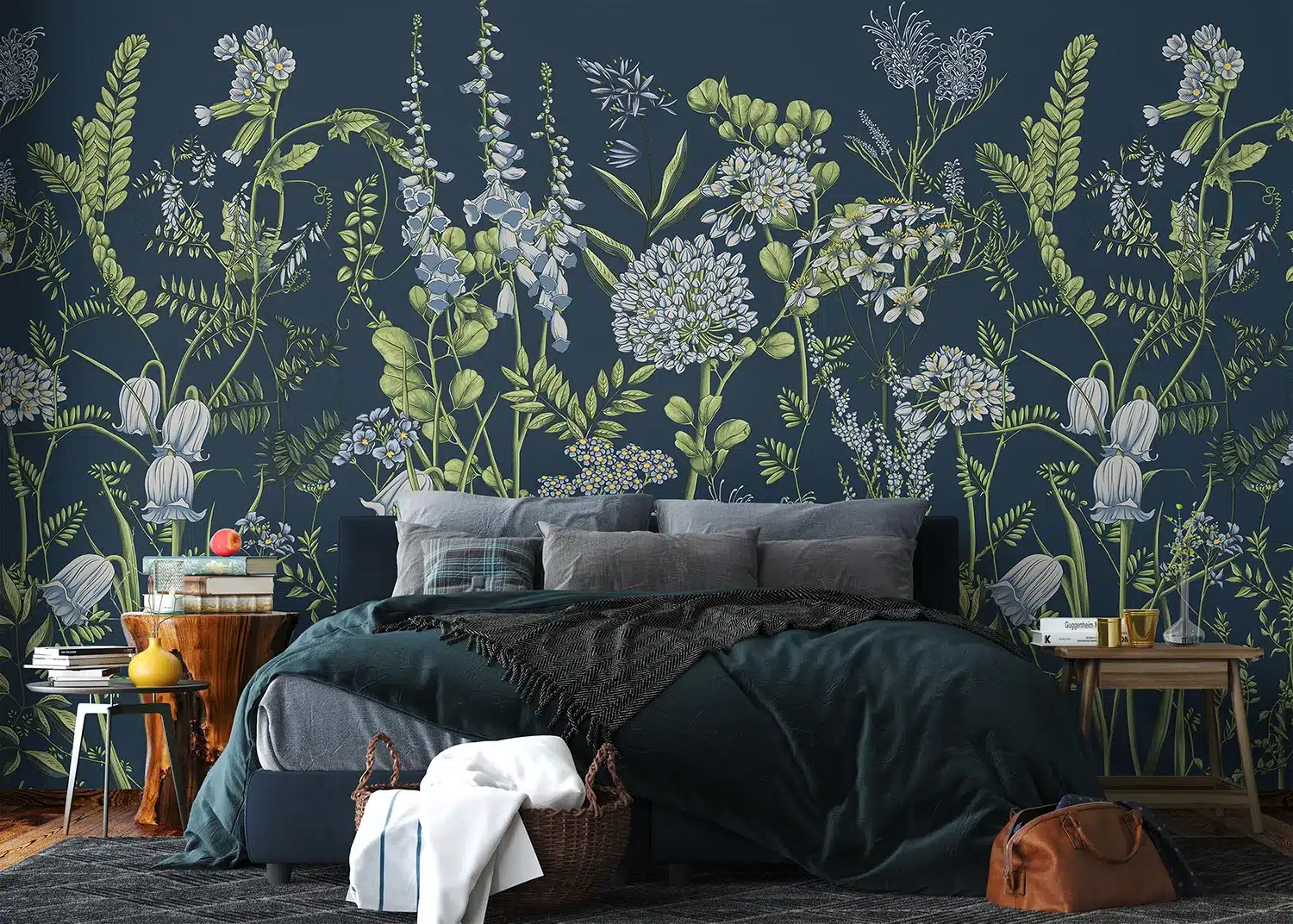 Vetch Flowers on Prussian Blue | Made-to-Measure Wallpaper | Artlook | FT5P 352407 2