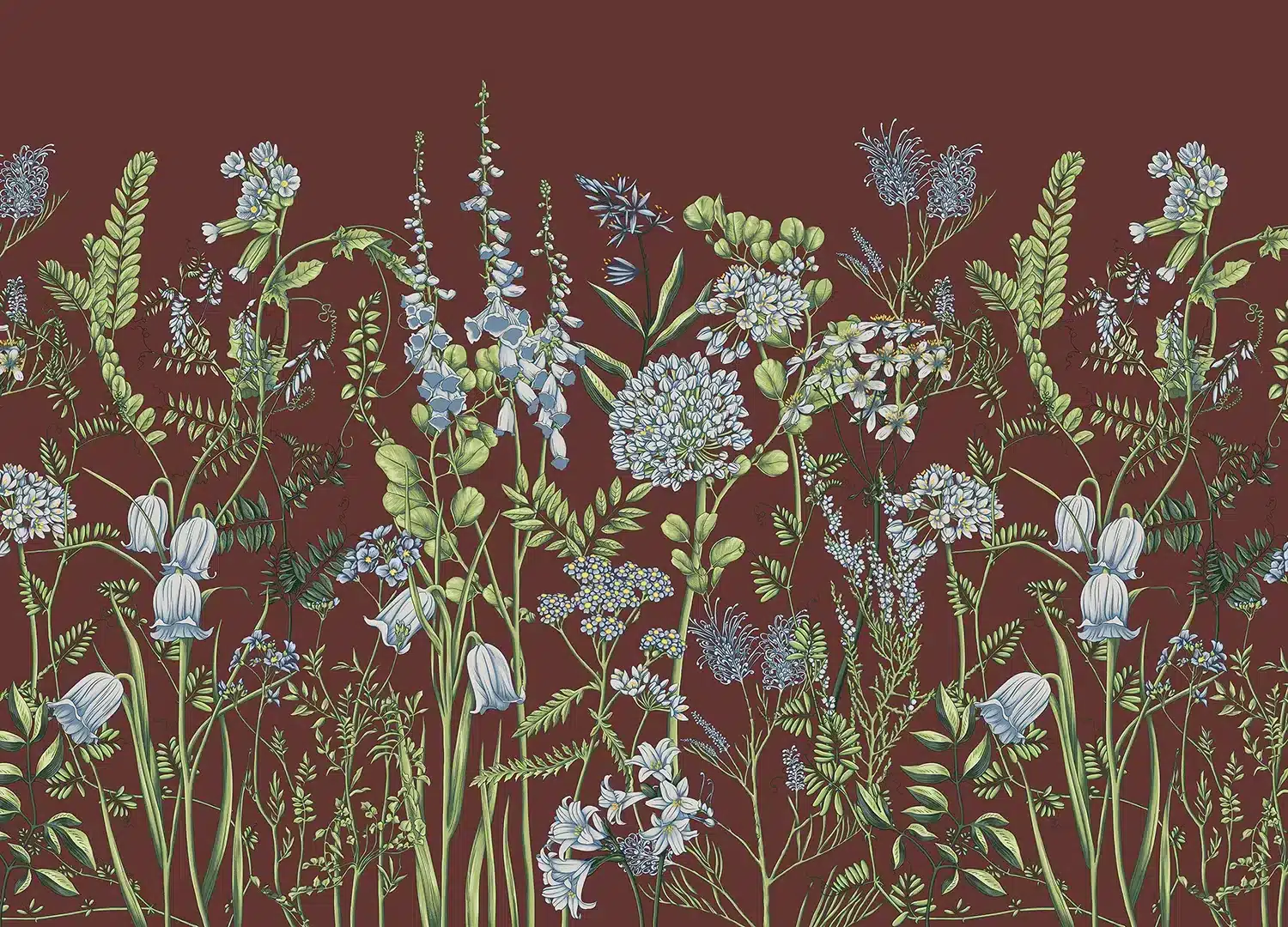 Vetch Flowers on Burgundy Red | Made-to-Measure Wallpaper | Artlook | FT5P 352409