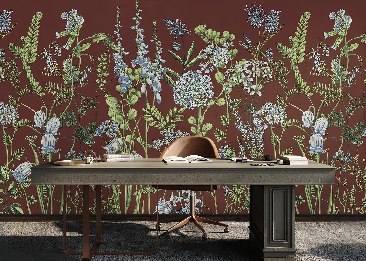 Vetch Flowers on Burgundy Red | Made-to-Measure Wallpaper | Artlook | FT5P 352409 2