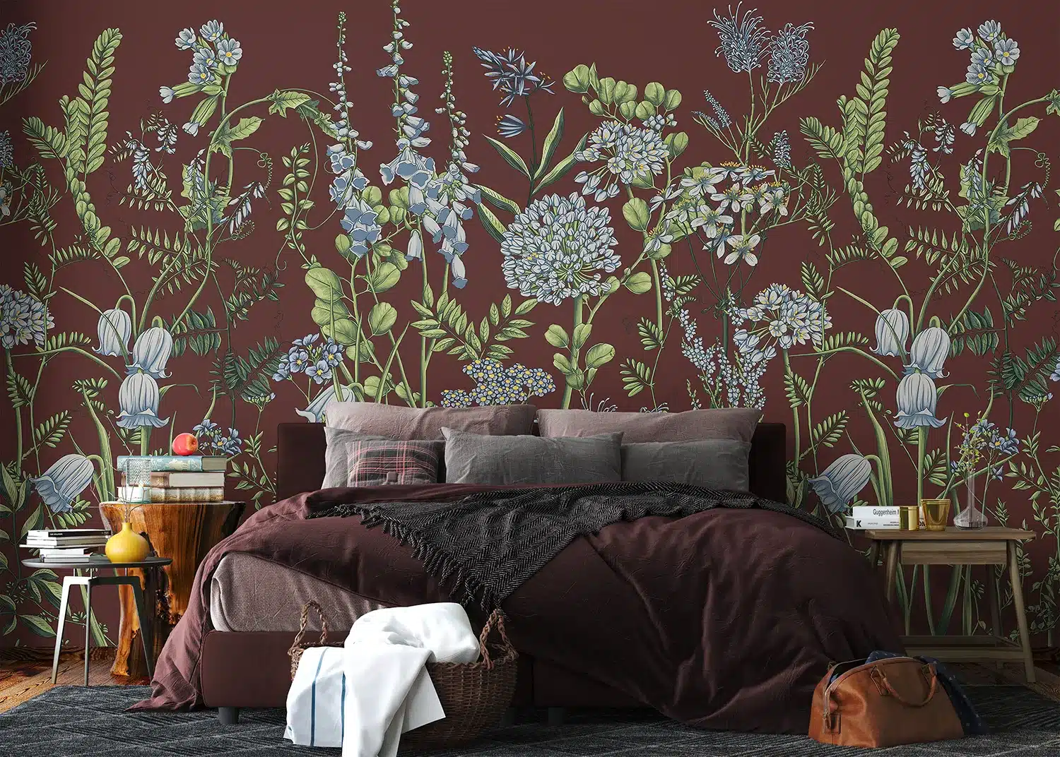Vetch Flowers on Burgundy Red | Made-to-Measure Wallpaper | Artlook | FT5P 352409 3