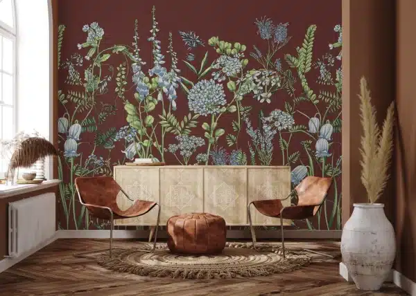 Vetch Flowers on Burgundy Red | Made-to-Measure Wallpaper | Artlook | FT5P 352409