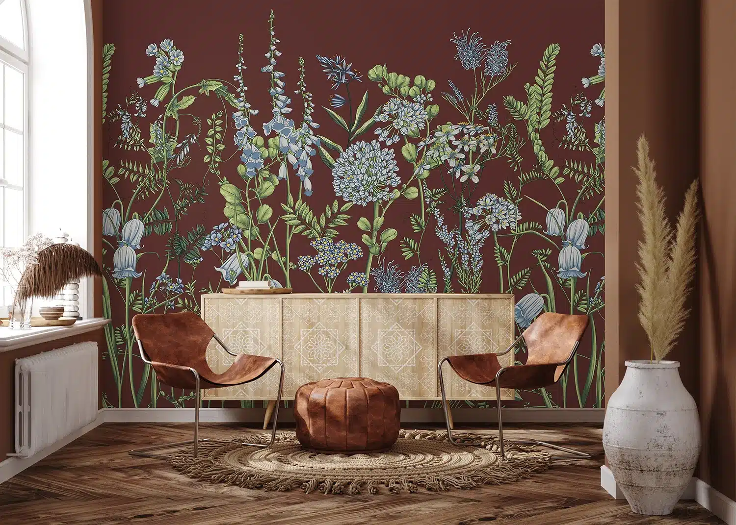Vetch Flowers on Burgundy Red | Made-to-Measure Wallpaper | Artlook | FT5P 352409
