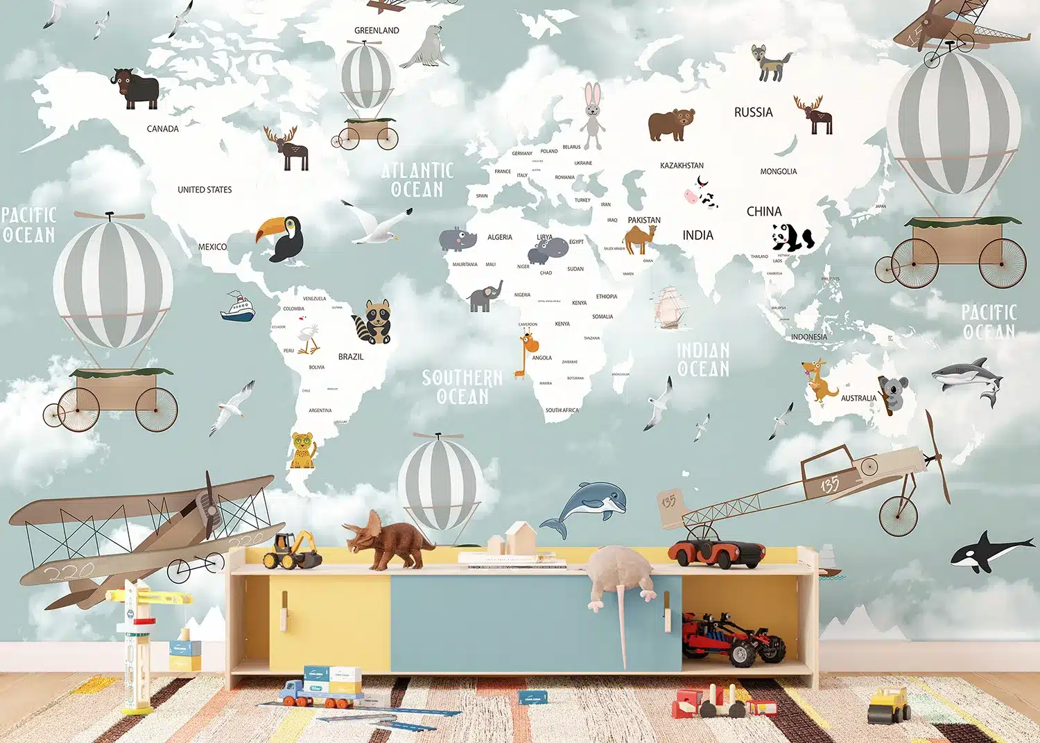 Animals' World Map | Made-to-Measure Kids Wallpaper | Artlook | FTD5P 3091 2