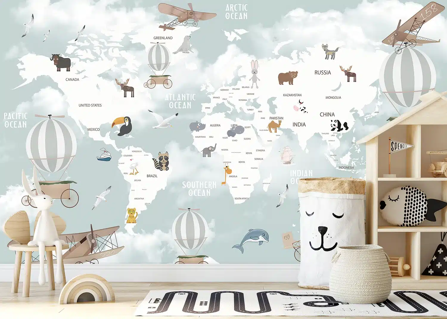Animals' World Map | Made-to-Measure Kids Wallpaper | Artlook | FTD5P 3091