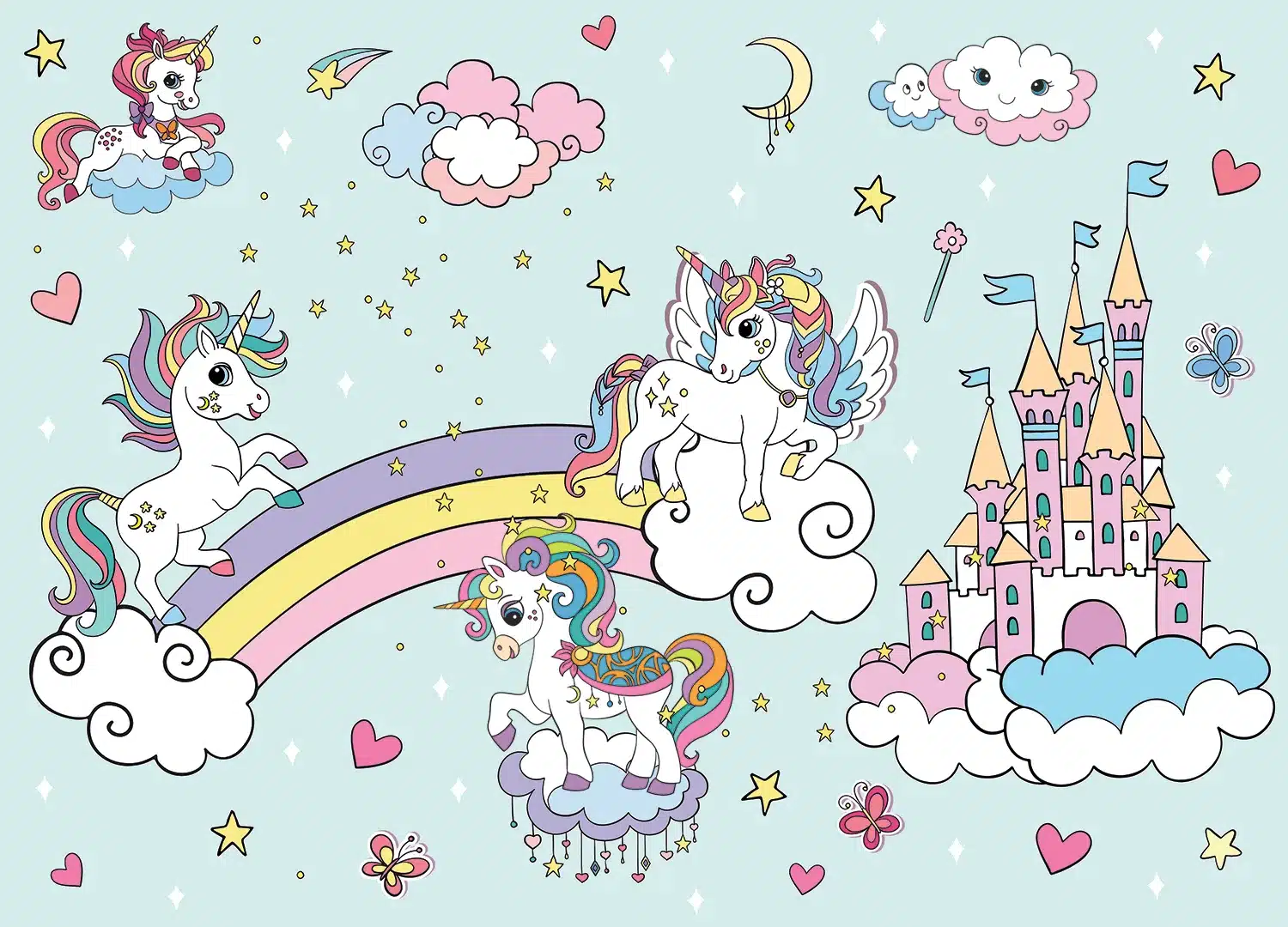 Blue Unicorns in the Sky | Made-to-Measure Kids Wallpaper | Artlook | FTD5P 352025