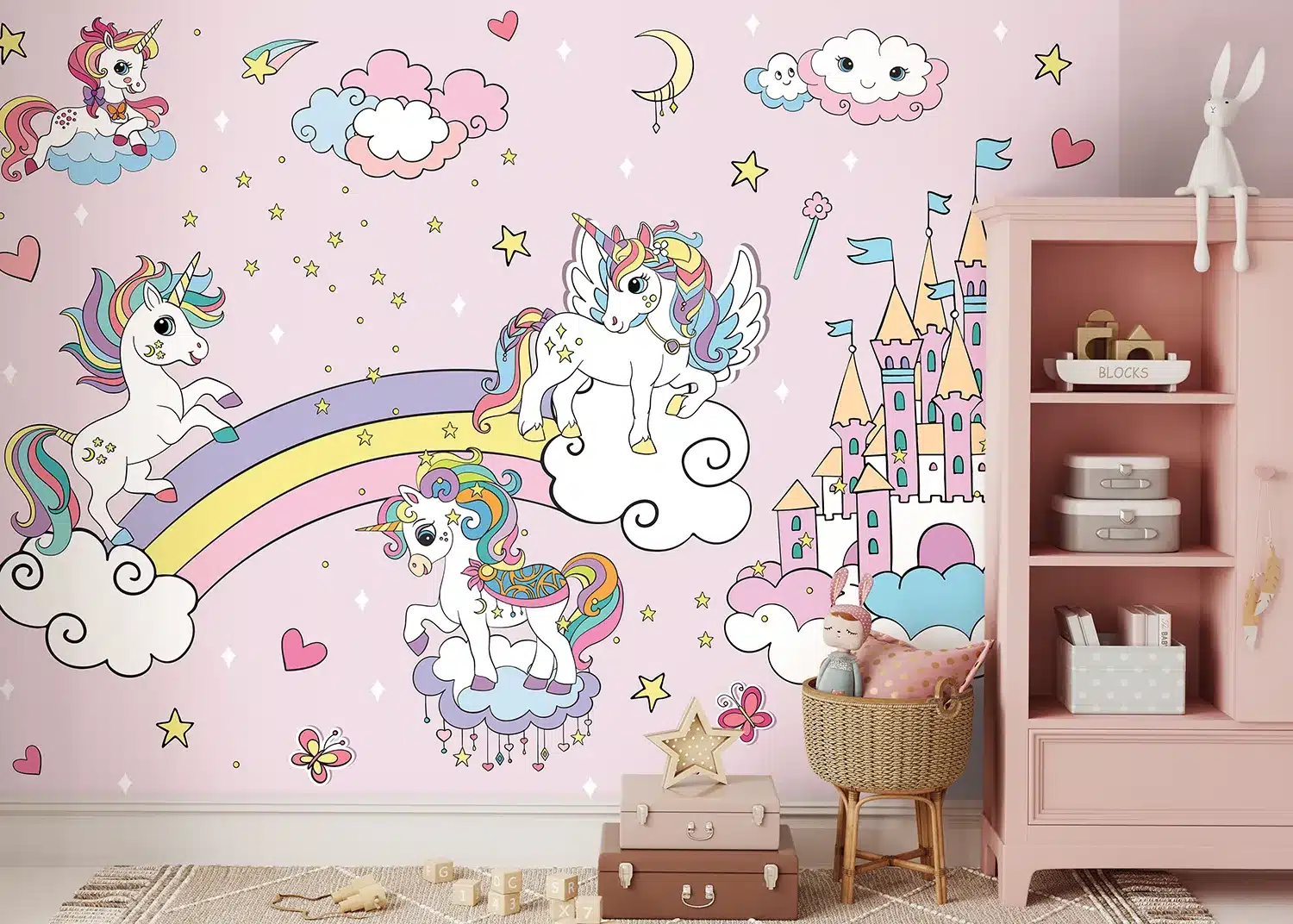 Pink Unicorns in the Sky | Made-to-Measure Kids Wallpaper | Artlook | FTD5P 352037 2