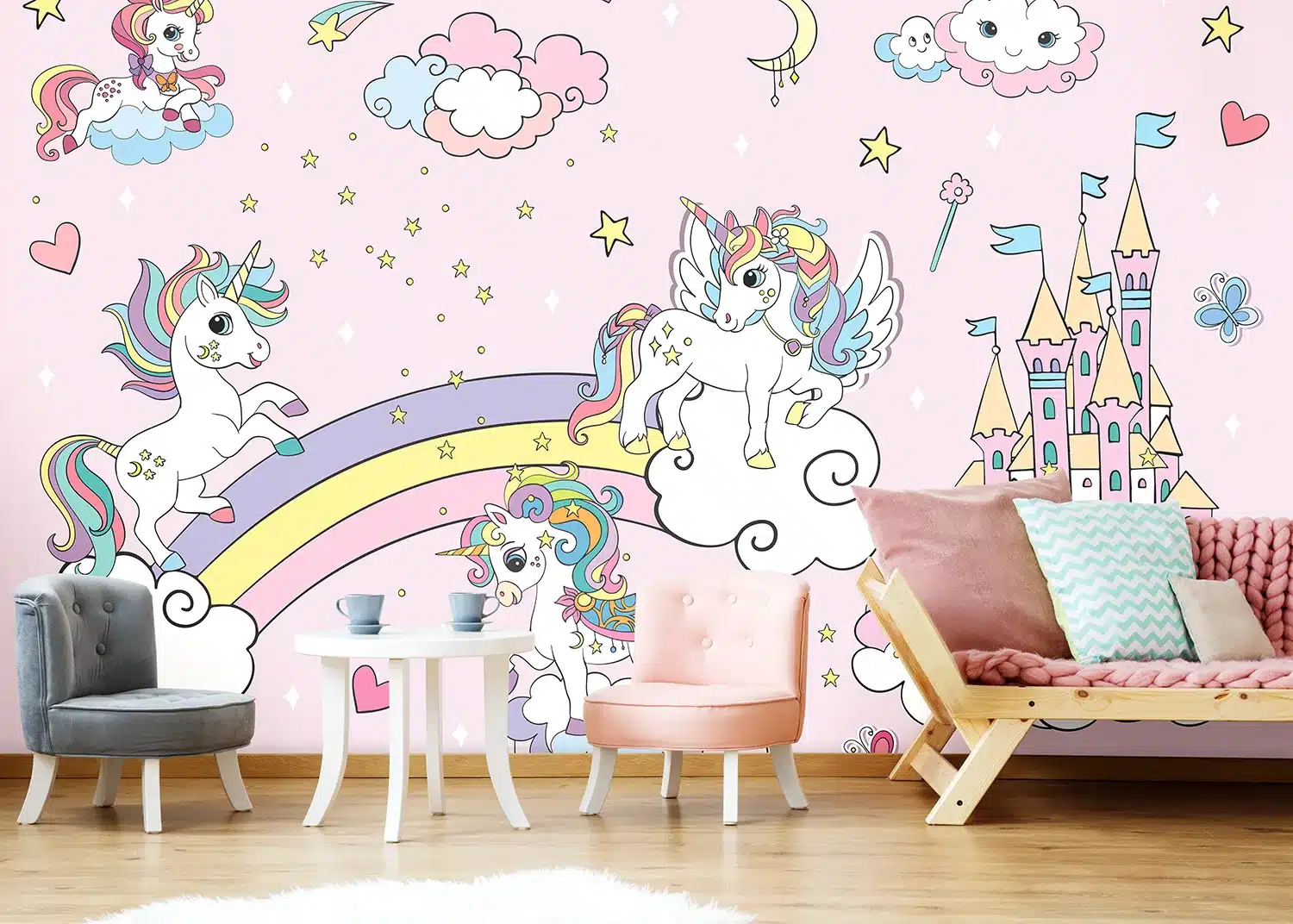 Pink Unicorns in the Sky | Made-to-Measure Kids Wallpaper | Artlook | FTD5P 352037 3