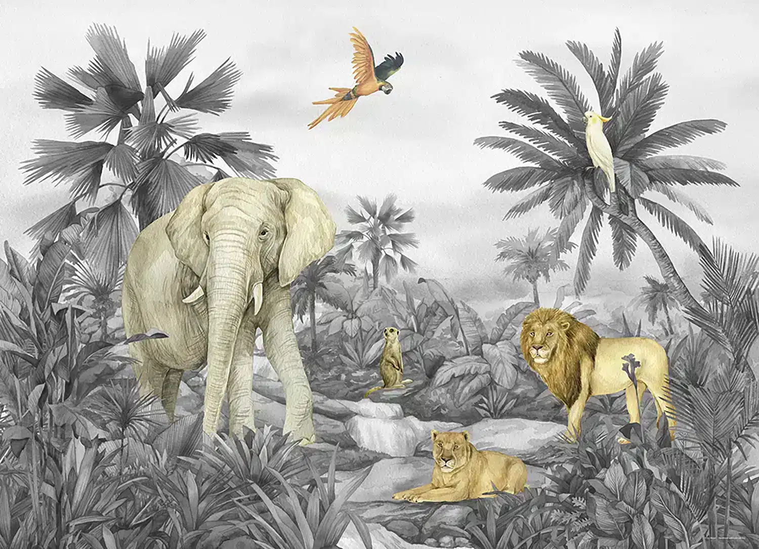 Faded Jungle Elephant | Made-to-Measure Kids Wallpaper | Artlook | FTD5P 352175