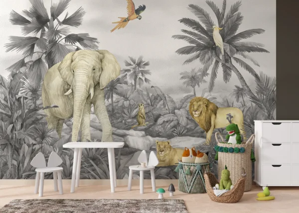 Faded Jungle Elephant | Made-to-Measure Kids Wallpaper | Artlook | FTD5P 352175