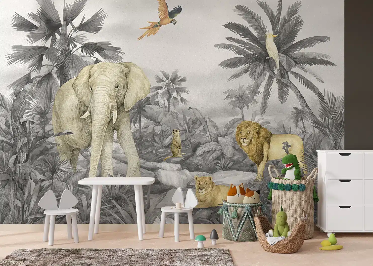 Faded Jungle Elephant | Made-to-Measure Kids Wallpaper | Artlook | FTD5P 352175