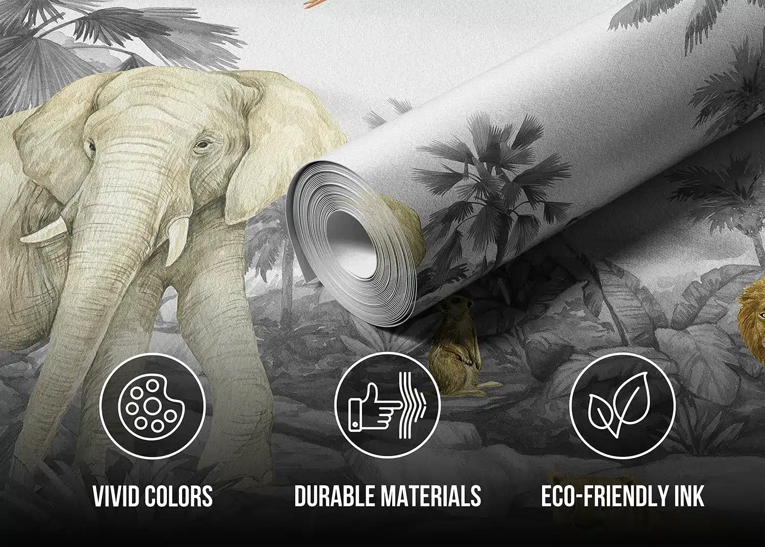 Faded Jungle Elephant | Made-to-Measure Kids Wallpaper | Artlook | FTD5P 352175 3