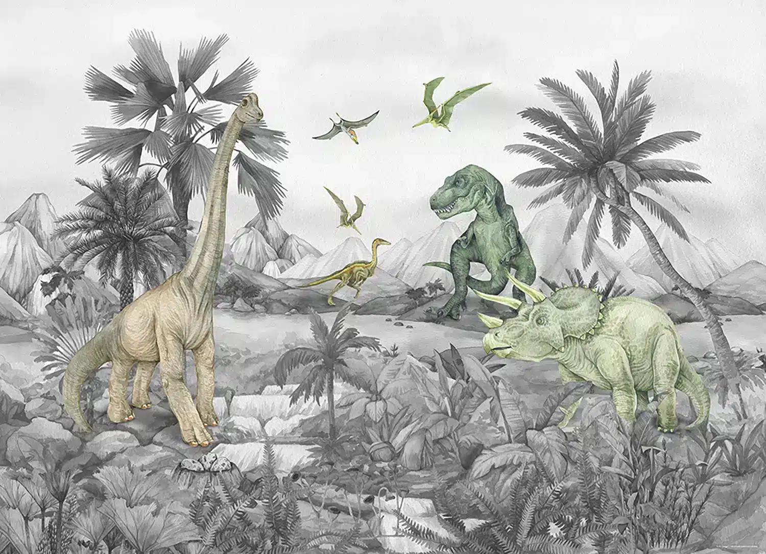 Faded Dino World | Made-to-Measure Kids Wallpaper | Artlook | FTD5P 352181