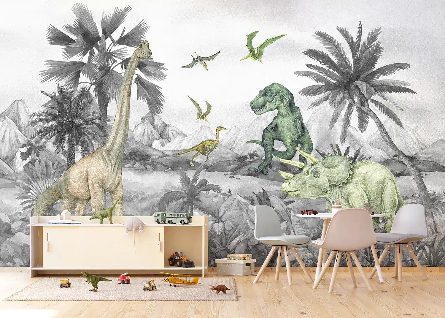 Faded Dino World | Made-to-Measure Kids Wallpaper | Artlook | FTD5P 352181 2