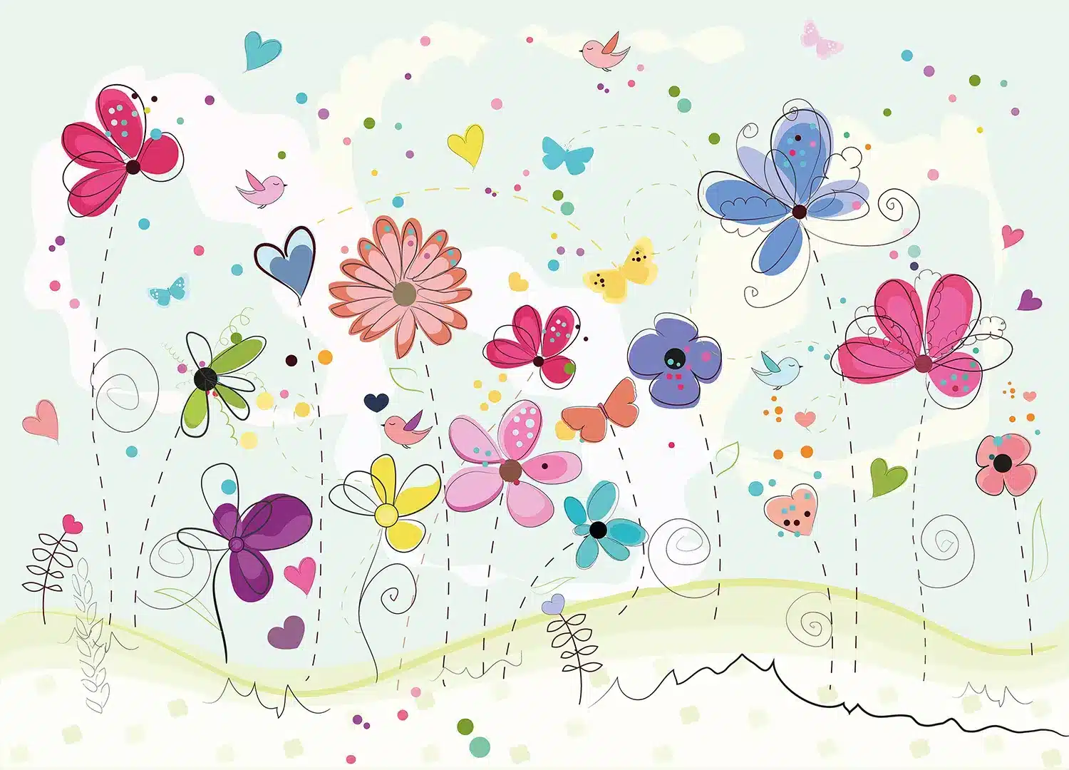 Colorful Flowers Doodle | Made-to-Measure Kids Wallpaper | Artlook | FTD5P 352373