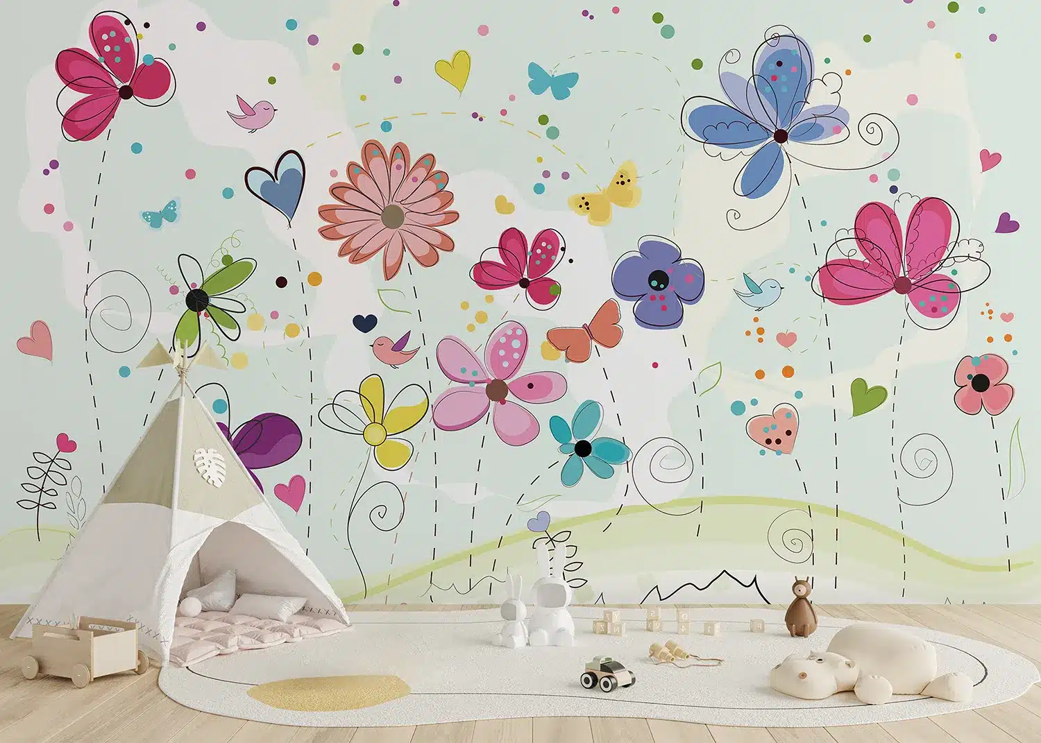 Colorful Flowers Doodle | Made-to-Measure Kids Wallpaper | Artlook | FTD5P 352373 3