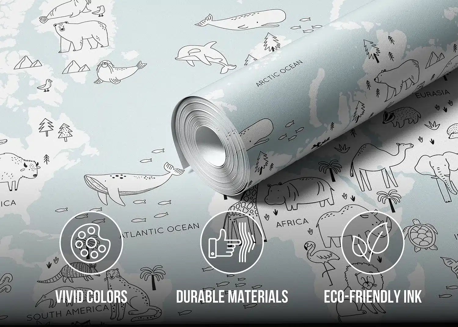 Monochrome Animals World Map | Made-to-Measure Kids Wallpaper | Artlook | FTD5P 352441 4