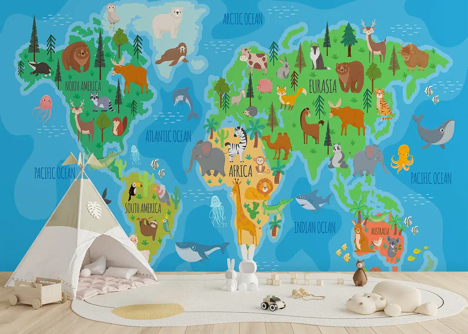 Vivid Animals World Map | Made-to-Measure Kids Wallpaper | Artlook | FTD5P 352443 3